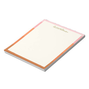Stylish Modern Pink Orange Border Personalised   Notepad