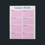 Stylish Modern Pink Personalised Weekly Planner Notepad<br><div class="desc">Organise your week with this cute and modern weekly planner in pink and blue,  personalised with your name.</div>