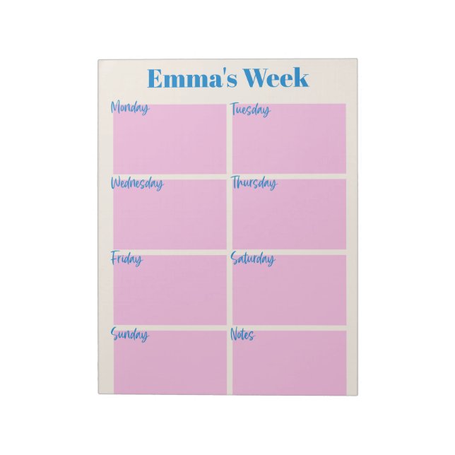 Stylish Modern Pink Personalised Weekly Planner Notepad (Rotated)