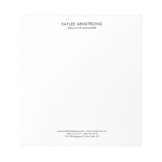 Stylish Modern Plain Simple White Professional Notepad (Front)