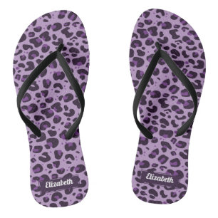 Stylish modern purple leopard spots with name thongs