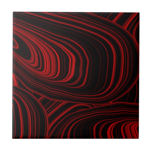Stylish Modern Red and Black Abstract Pattern Ceramic Tile (Front)