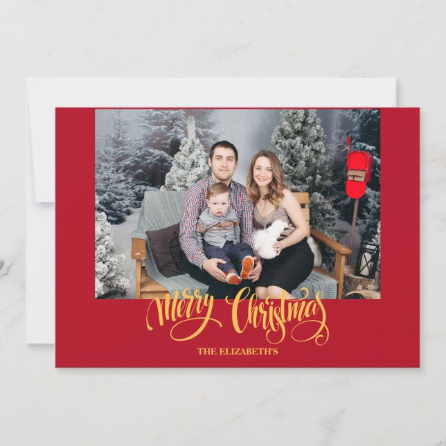 Stylish Modern Red Christmas Photo Holiday Card (Front)