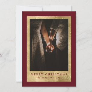 Stylish Modern Red & Gold Christmas Family Photo Holiday Card