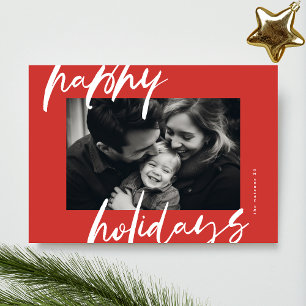 stylish modern reds & white photo frame happy holiday card