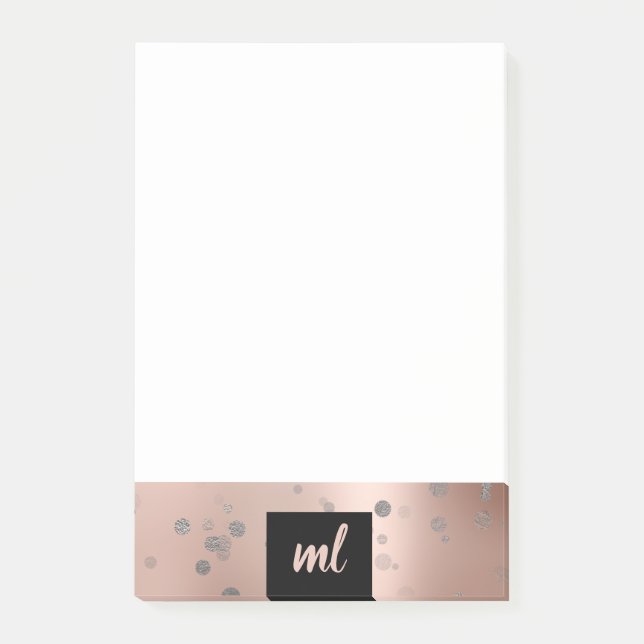 Stylish modern rose gold silver confetti dots post-it notes (Front)