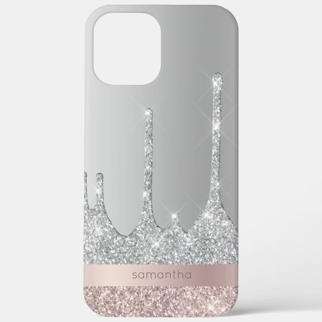 Stylish modern rose gold silver glitter drips Case-Mate iPhone case (Back)