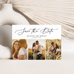 Stylish Modern Script 3-Photo Multi Save The Date