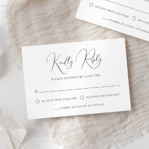 Stylish Modern Script Black And White Wedding RSVP Card