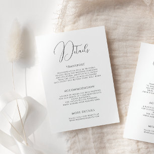 Stylish Modern Script Black White Wedding Details Enclosure Card