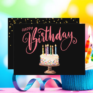 Stylish Modern Script Colourful Happy Birthday Card