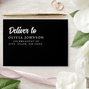 Stylish Modern Script Minimal Wedding RSPV Black Envelope