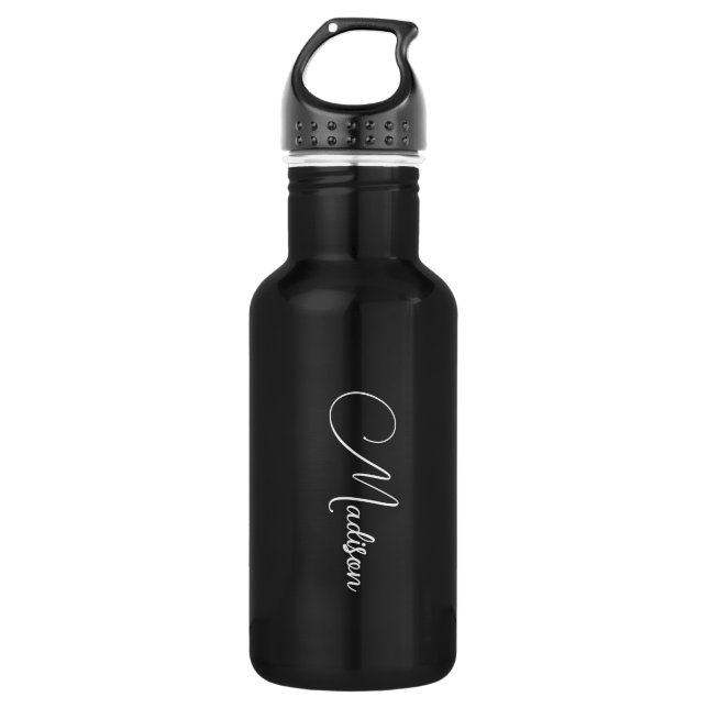 Stylish Modern Script Name Black 532 Ml Water Bottle (Front)