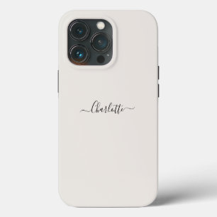 Stylish modern script name plain elegant off white iPhone 13 pro case