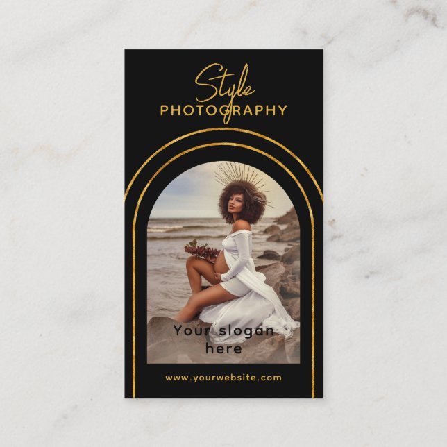 Stylish Modern Script Photo QR Code Photography Bu Business Card (Front)