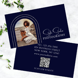 Stylish Modern Script Photo QR Code Photography Business Card