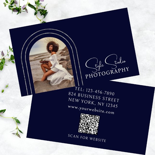 Stylish Modern Script Photo QR Code Photography Business Card (Creator Uploaded)
