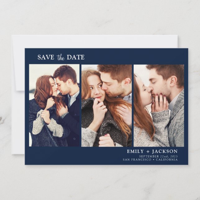 Stylish Modern Script Save the Date Three Photo (Front)