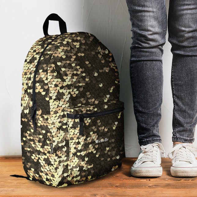 Stylish Modern Shinny Gold Mermaid Sequins Printed Backpack (Stylish Modern Shinny Gold Sparkling Sequins Printed Backpack
)