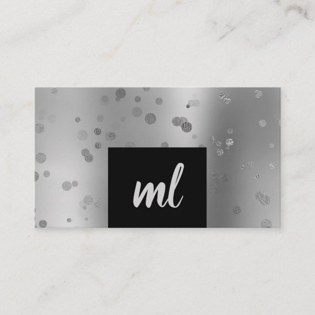 Stylish modern silver confetti dots business card (Front)