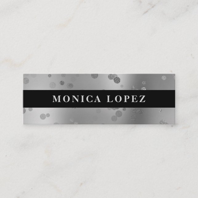 Stylish modern silver confetti dots mini business card (Front)