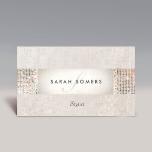 Stylish Modern Silver Sequin Monogram Beauty Business Card