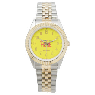 STYLISH MODERN SILVERY GOLDEN BRIGHT YELLOW BRAND WATCH