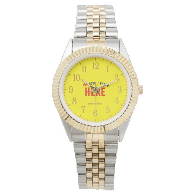 STYLISH MODERN SILVERY GOLDEN BRIGHT YELLOW BRAND WATCH (Front)