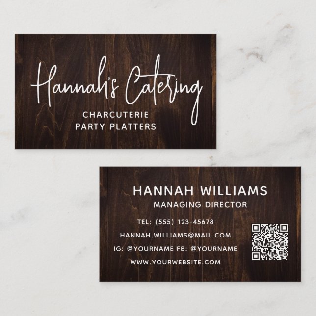 Stylish Modern Simple Wood Elegant Script Catering Business Card (Front/Back)
