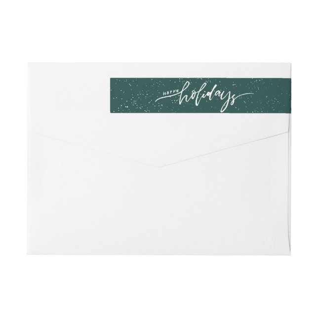 Stylish Modern Snowfall Green Holidays Wrap Around Label (Back)