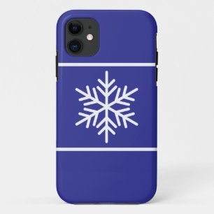 Stylish Modern Snowflake Stripes On Deep Blue iPhone 11 Case