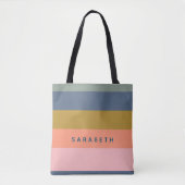 Stylish Modern Stripes in Pretty Earth Tones Name Tote Bag (Front)