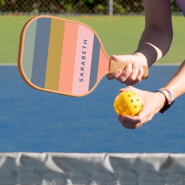 Stylish Modern Stripes Pretty Earth Tones Custom Pickleball Paddle (Insitu)