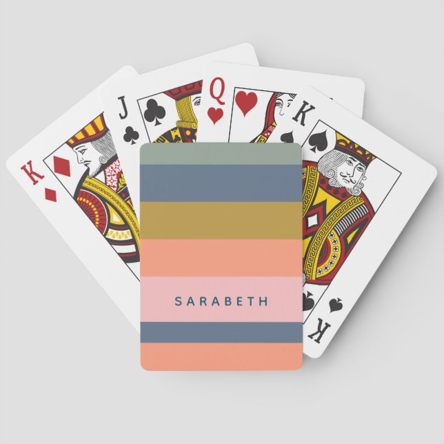 Stylish Modern Stripes Pretty Earth Tones Custom Playing Cards (Back)
