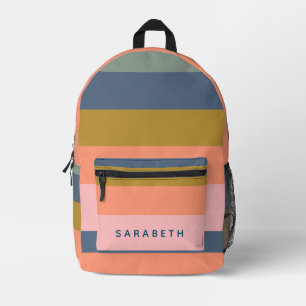 Stylish Modern Stripes Pretty Earth Tones Custom Printed Backpack