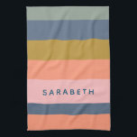 Stylish Modern Stripes Pretty Earth Tones Custom Tea Towel<br><div class="desc">Add a stylish touch to your kitchen with this modern striped kitchen towel featuring soft earth tones. The beautiful blend of navy, peach, coral, pink, ochre, and sage green creates a chic and trendy look that complements any kitchen decor. Whether you're drying dishes or using it as an accent, this...</div>
