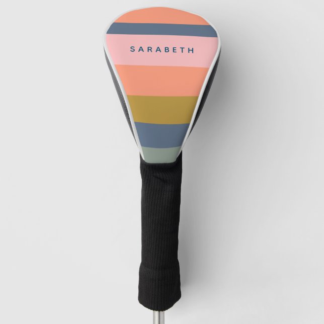 Stylish Modern Stripes Pretty Earthy Personalised Golf Head Cover (Front)