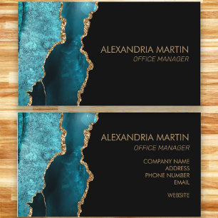 Stylish Modern Teal Black Gold Glitter  Business Card