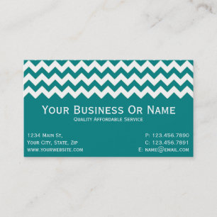 Stylish, Modern Teal Blue And White Chevron Text Business Card
