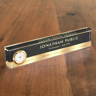 Stylish Modern Template With Clock Glamour Luxury Nameplate