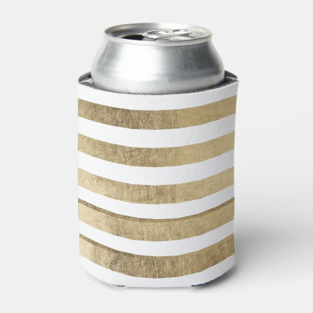 Stylish modern trendy faux gold foil stripes can cooler (Can Front)