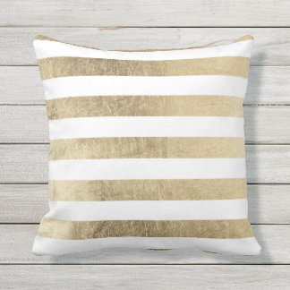 Stylish modern trendy faux gold foil stripes outdoor cushion