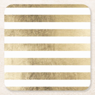 Stylish modern trendy faux gold foil stripes square paper coaster