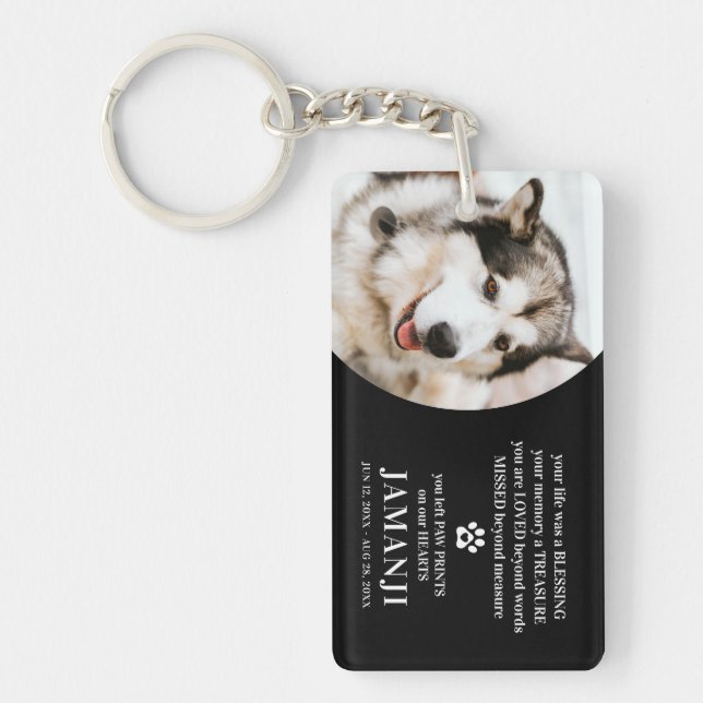 Stylish Modern Tribute Quote Photo Pet Remembrance Key Ring (Front)