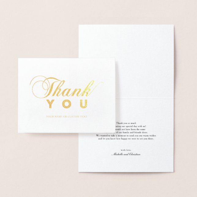 Stylish Modern Typography Thank You Gold Foil Card (Display)