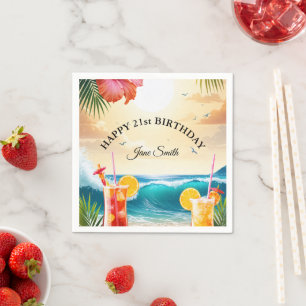 Stylish Modern Vibrant Fun 21st Birthday Napkin