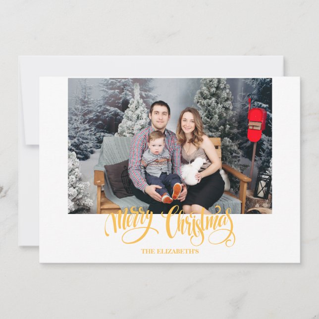 Stylish Modern White Christmas Photo Holiday Card (Front)