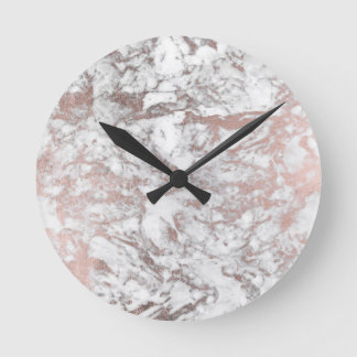 Stylish modern white faux rose gold elegant marble round clock