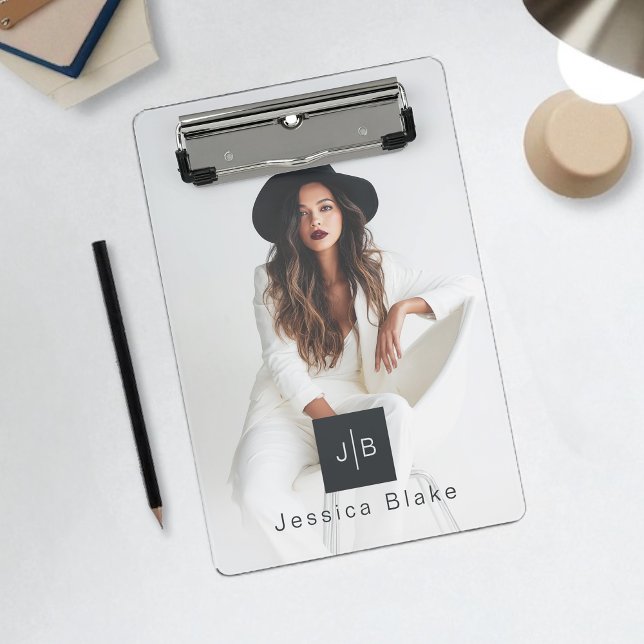 Stylish Modern Woman Entrepreneur Monogram 2 Photo Mini Clipboard (Creator Uploaded)