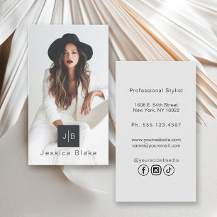 Stylish Modern Woman Entrepreneur Monogram Photo Business Card